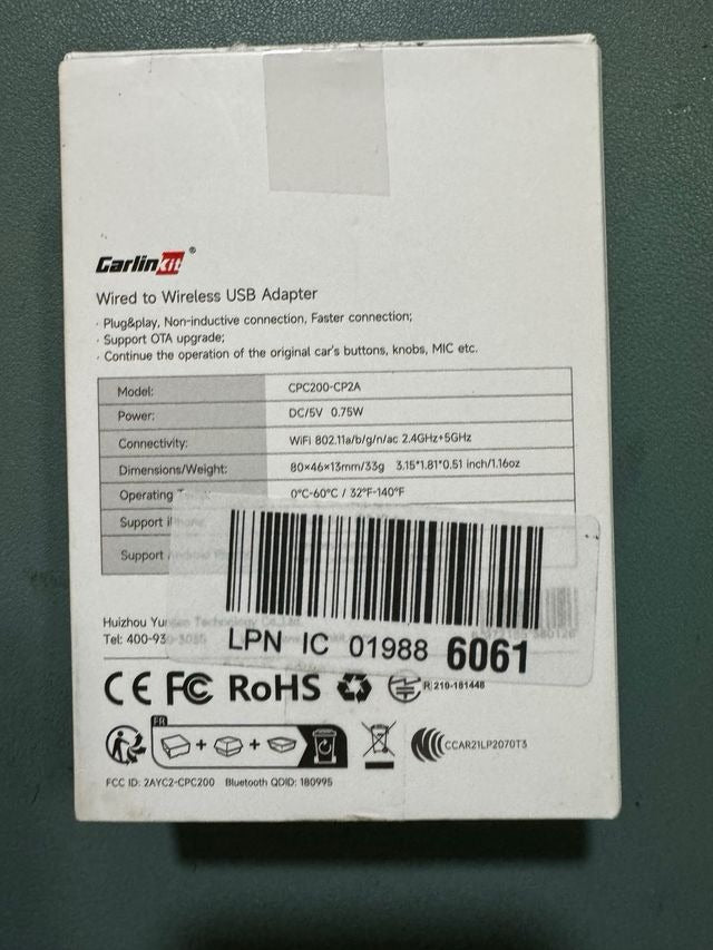 Carlinkit 4.0 Adaptador inalámbrico Apple CarPlay